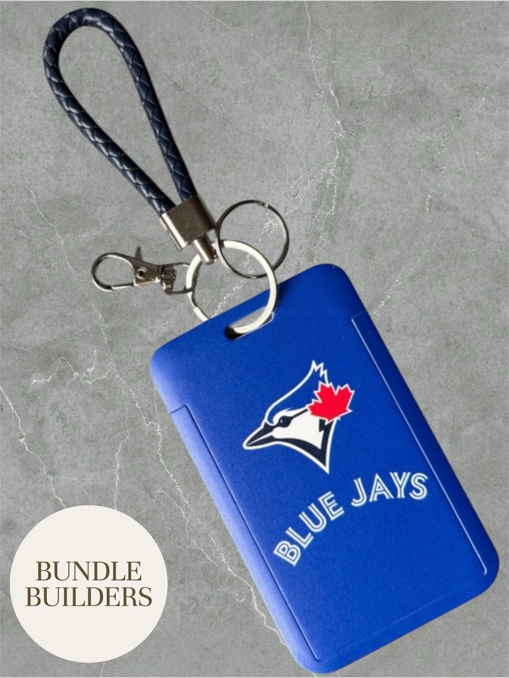 $8 Add-On | Blue Jays Card Holder Keychain with Navy Braided Loop